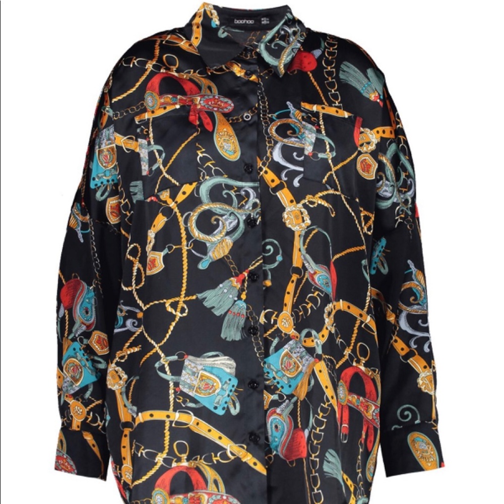 Plus Satin Chain Print Oversized Shirt ❤️✨